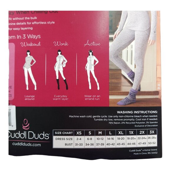 Cuddl Duds Soft Knit Long Sleeve Crew Neck Medium Thumbhole Top Purple Modern - Picture 8 of 10